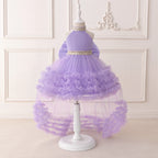 Girls' Sleeveless Princess Dress with Big Bow and Trailing Mesh