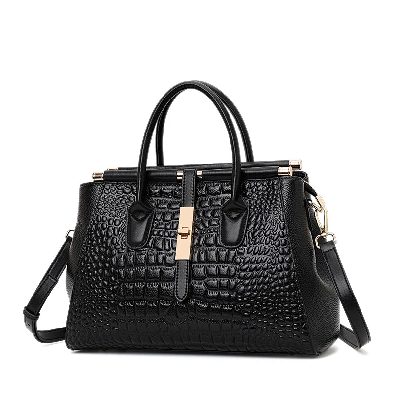 Women's Crocodile Pattern Cowhide Leather Handbag Tote Bag Q1479