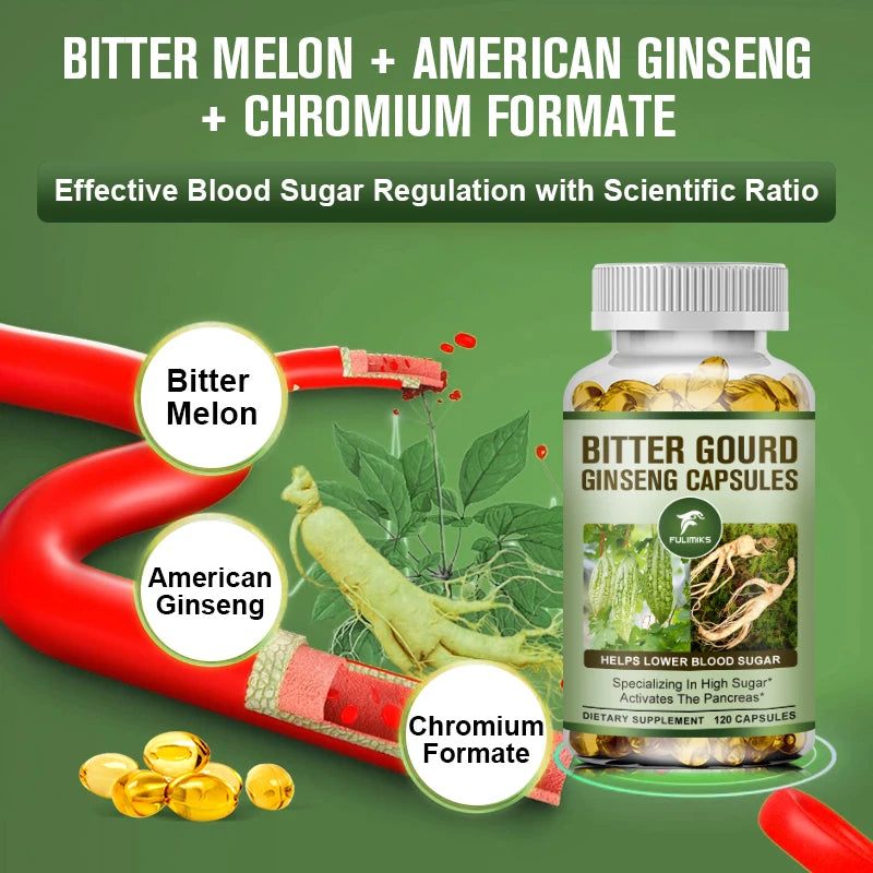 Bitter Gourd & Ginseng Blood Sugar Metabolic Support Dietary Supplement Capsules