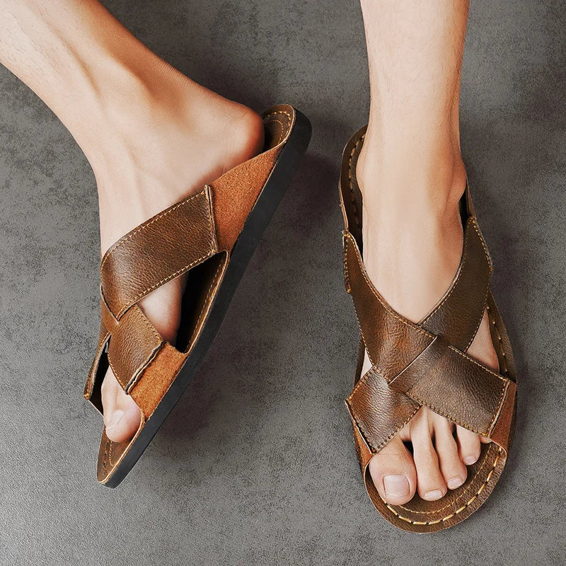 Men's Luxury Handmade Leather Slide Sandals