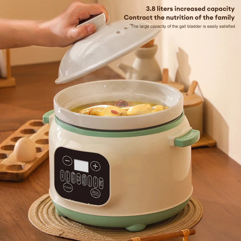 4-Quart Multifunctional Ceramic Slow Cooker and Electric Stew Pot