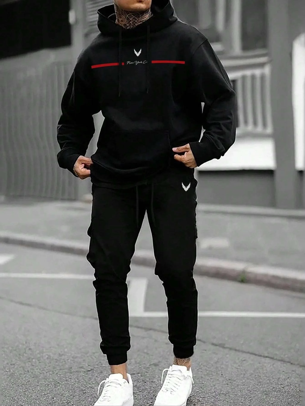 Men's Hooded Pullover and Sweatpants Two-Piece Set