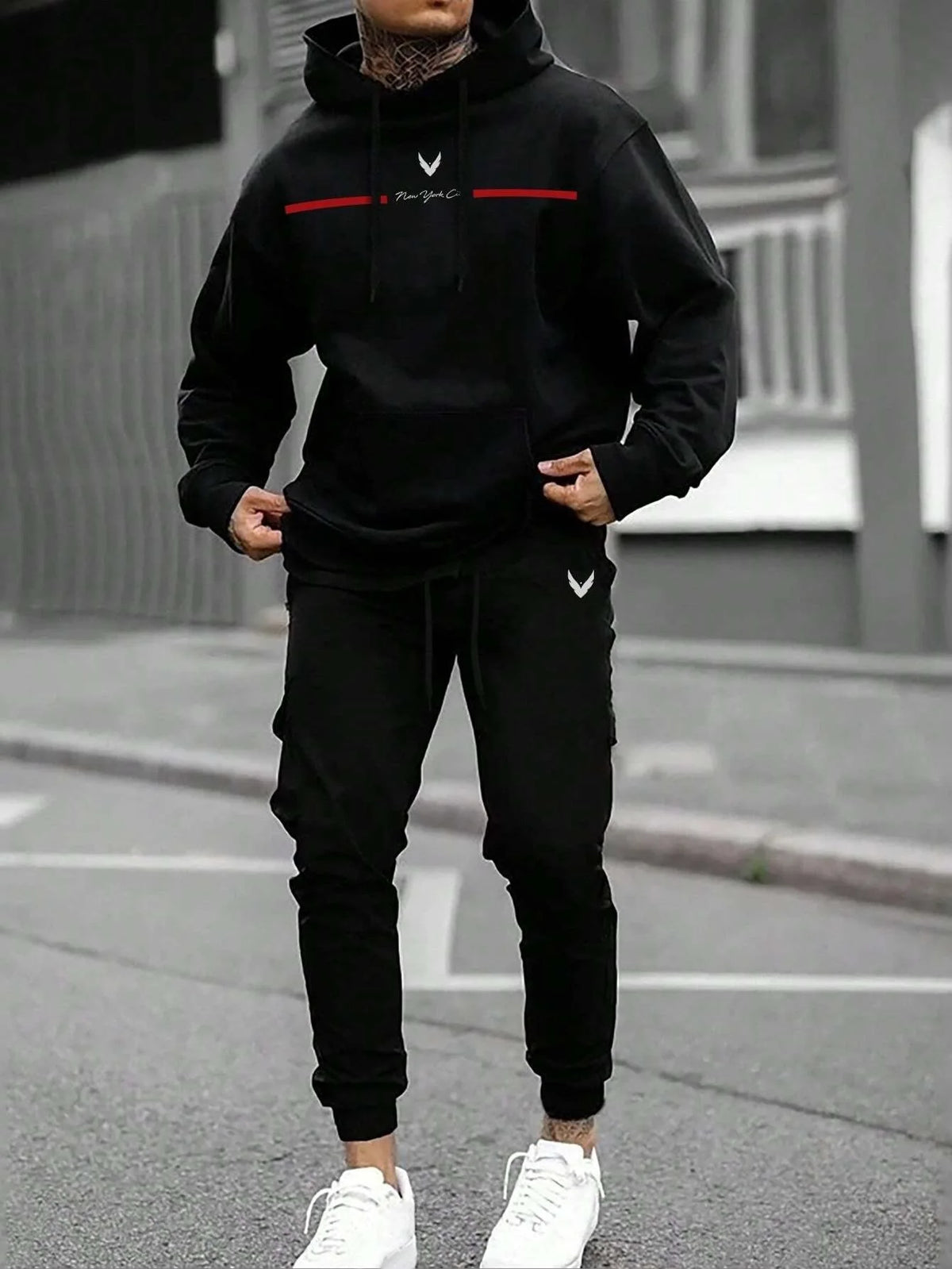 Men's Hooded Pullover and Sweatpants Two-Piece Set