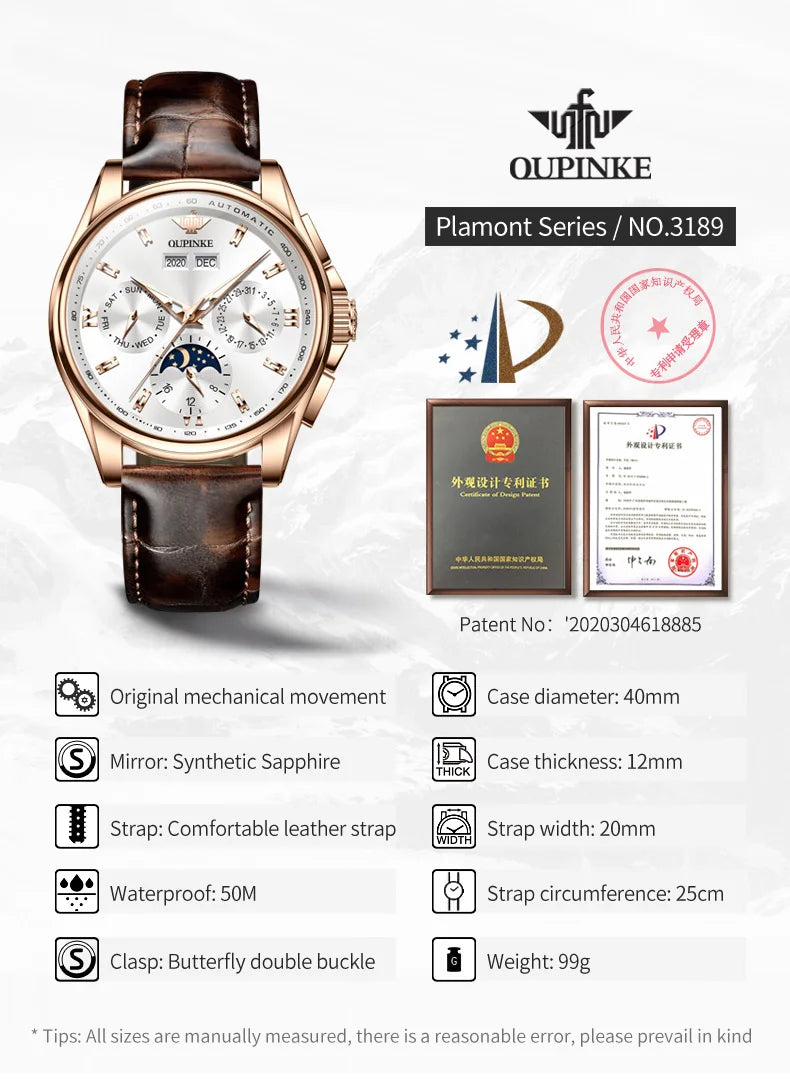 Men's Automatic Mechanical Watch with Moon Phase
