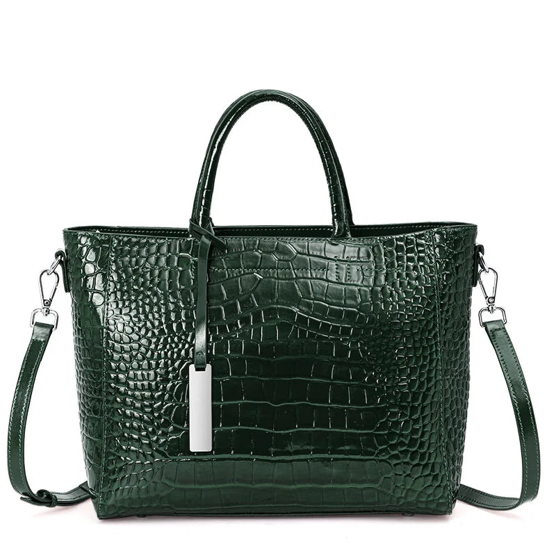 Women's Genuine Leather Crocodile Pattern Shoulder Tote Bag
