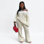 Women's Warm Knitted Sweater and Pants Two-Piece Set