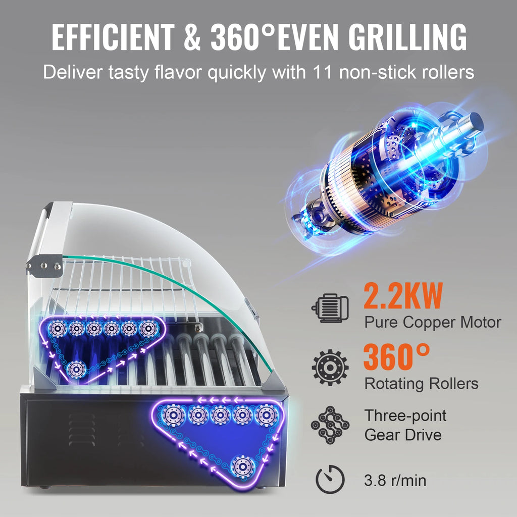 Electric Commercial Hot Dog Roller and Sausage Grill Machine 110V