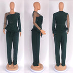 Women's Mesh Shirt and Wide Leg Pants Two-Piece Set yj129