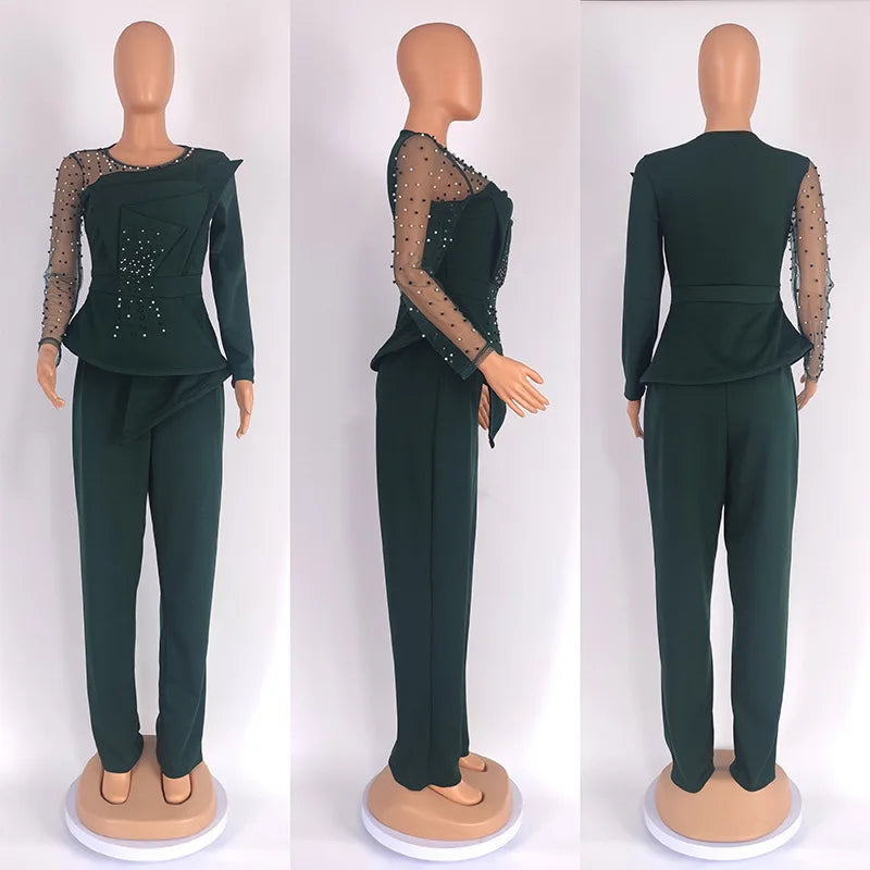 Women's Mesh Shirt and Wide Leg Pants Two-Piece Set yj129