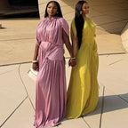 Women's V-Neck Short Sleeve Ruched Maxi Dress
