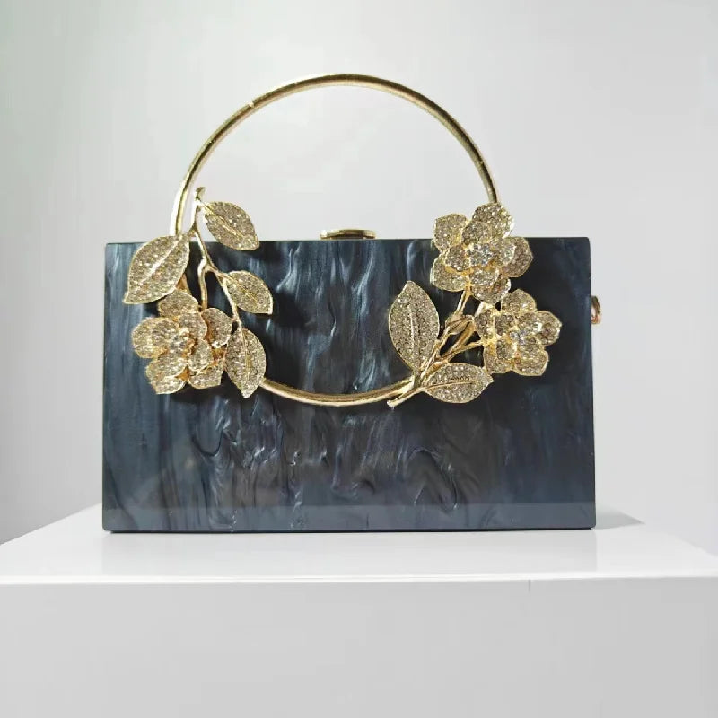 Women's Luxury Acrylic Floral Evening Clutch Bag
