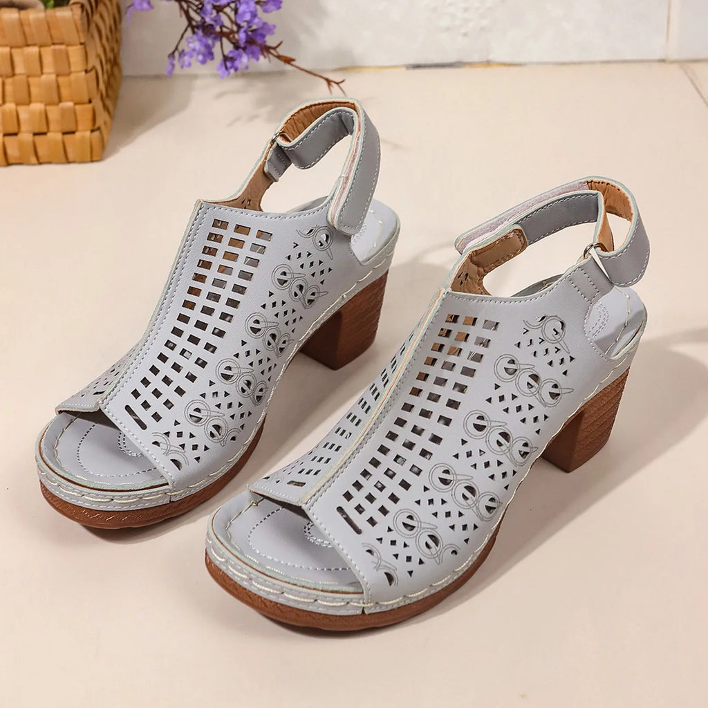 Women's Elegant Block High Heel Ankle Strap Dress Sandals