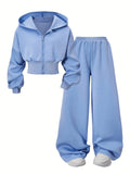 Girls' Hooded Sweatshirt and Long Pants Two-Piece Set