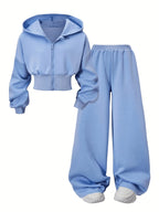 Girls' Hooded Sweatshirt and Long Pants Two-Piece Set