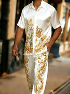 Men's Baroque Print Short Sleeve Shirt and Pants Two Piece Set