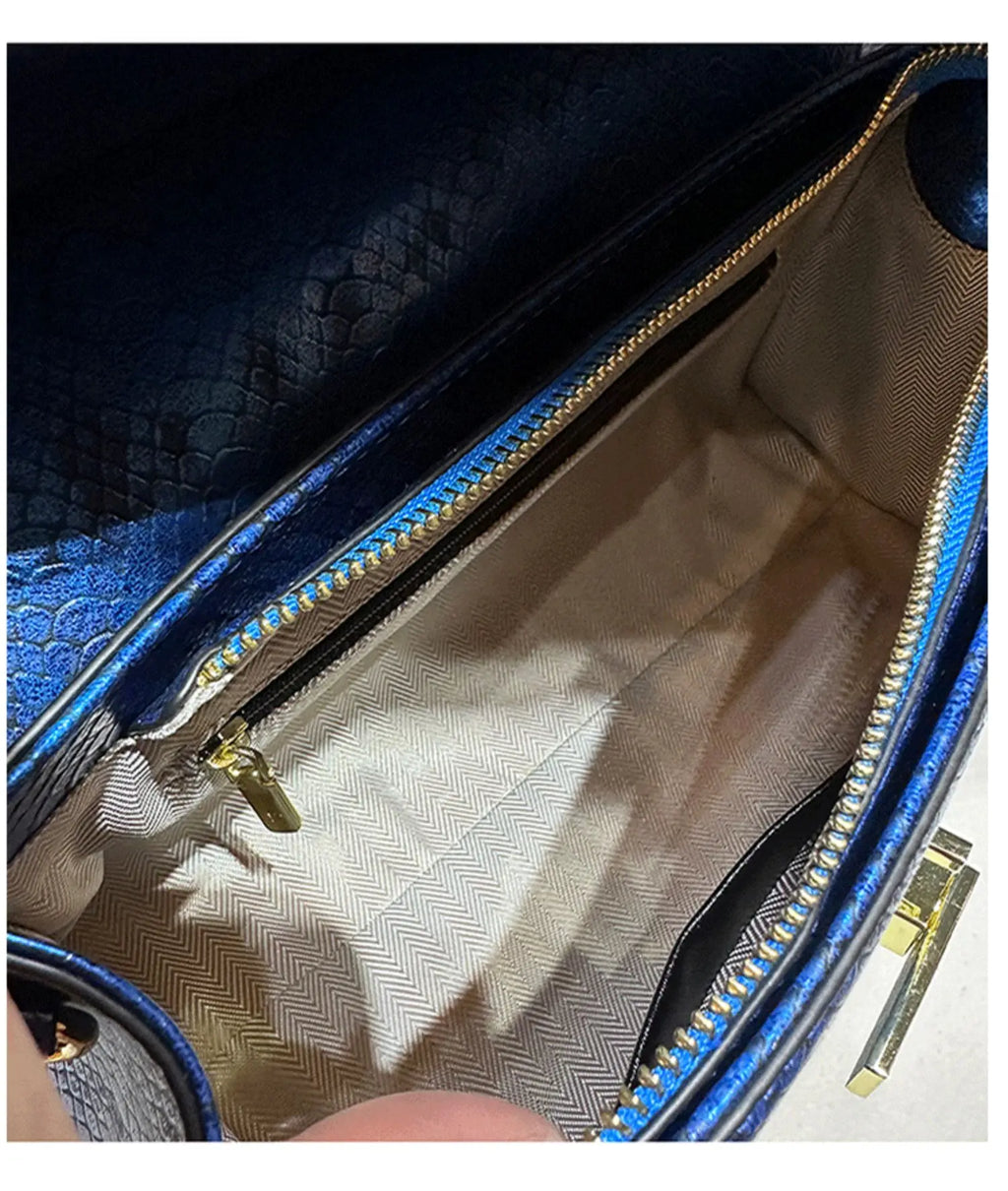 Women's Luxury Leather Snake Stitching Shoulder Handbag