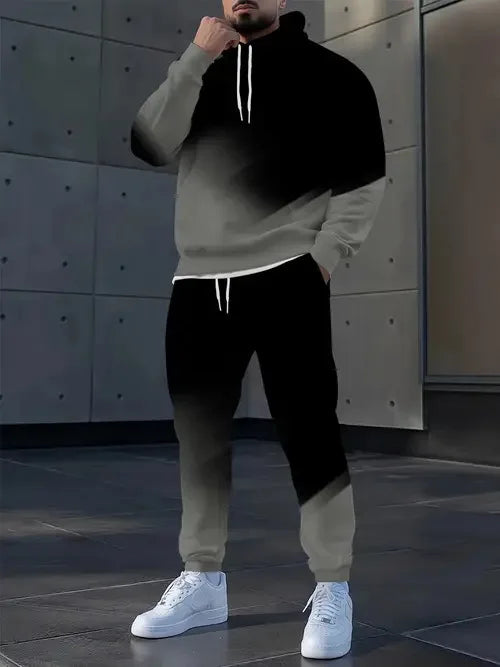 Men's Gradient 3D Pattern Print Hoodie and Pants Two-Piece Set