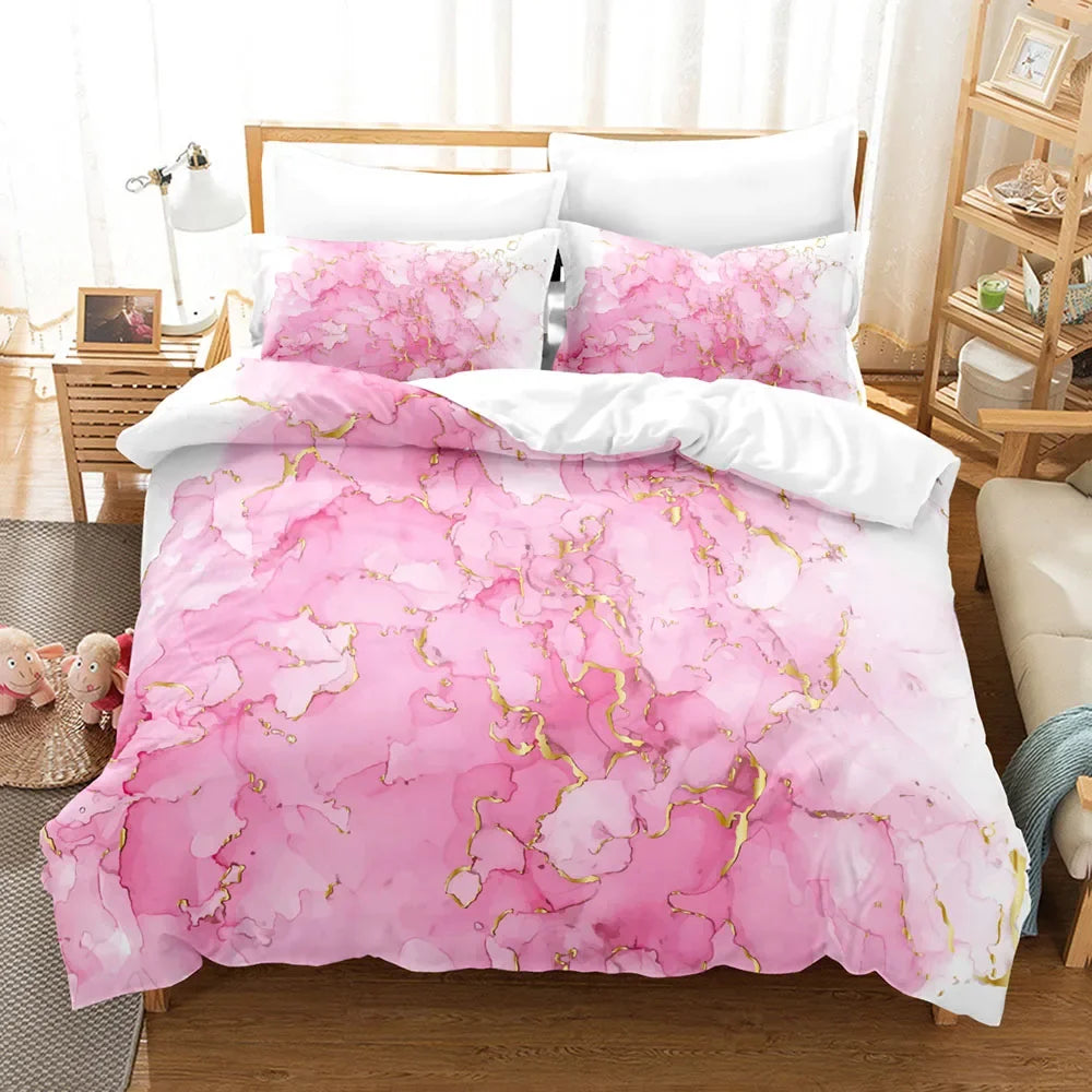 Marble Print Duvet Cover Set Soft Polyester Bedding