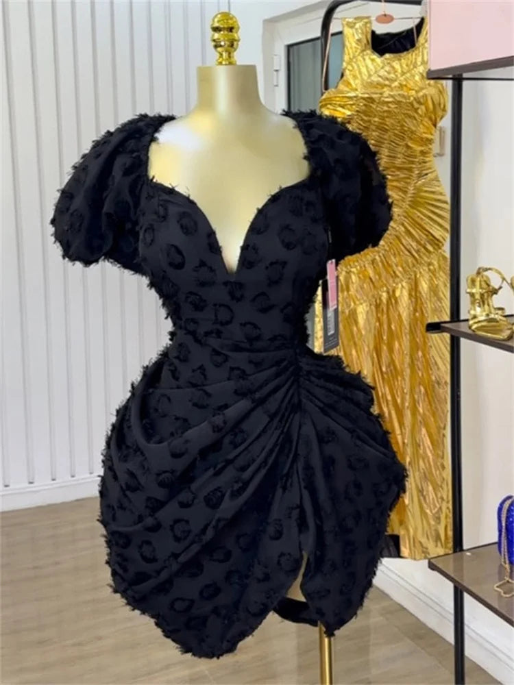 Women's V Neck Bodycon Draped Party Mini Dress