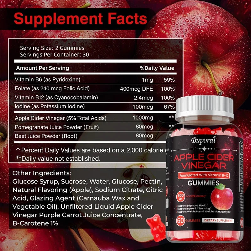 Apple Cider Vinegar Weight Management Detox Dietary Supplement Gummies