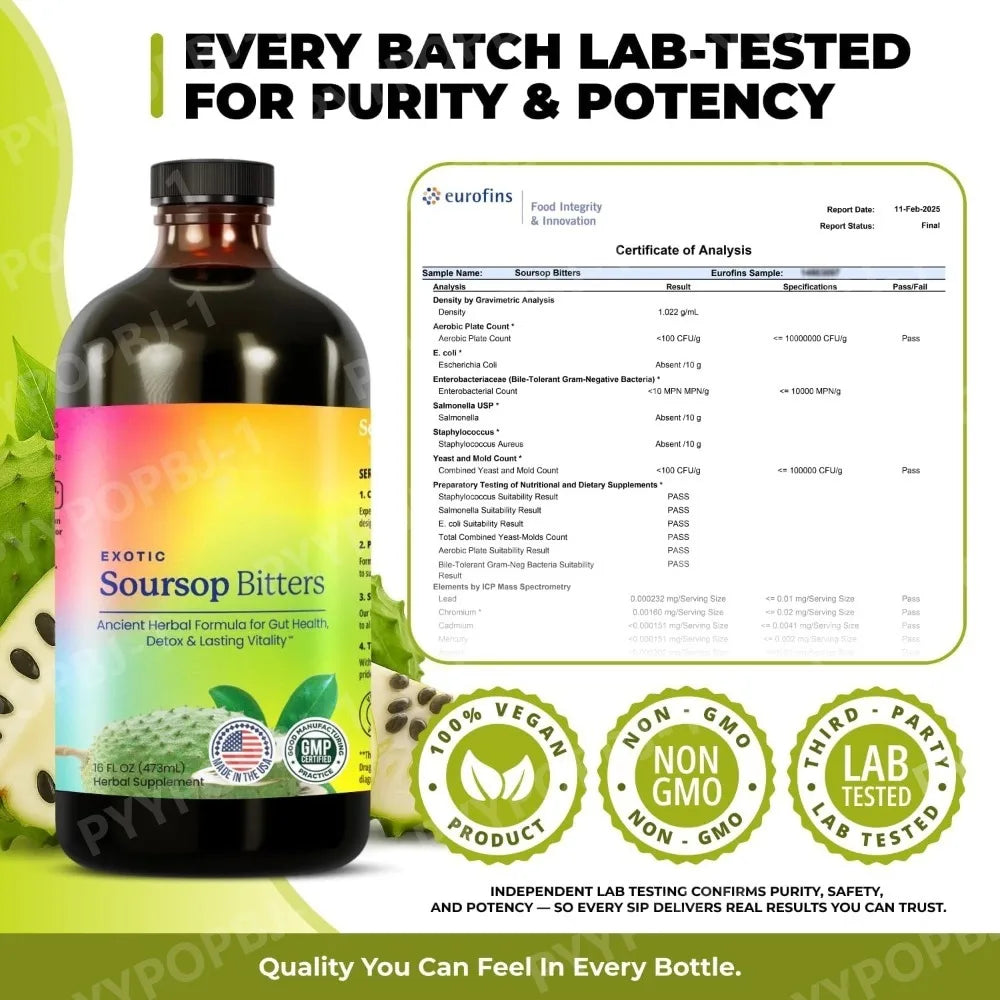 Soursop Bitters Liquid Herbal Extract Ginger Turmeric Sea Moss