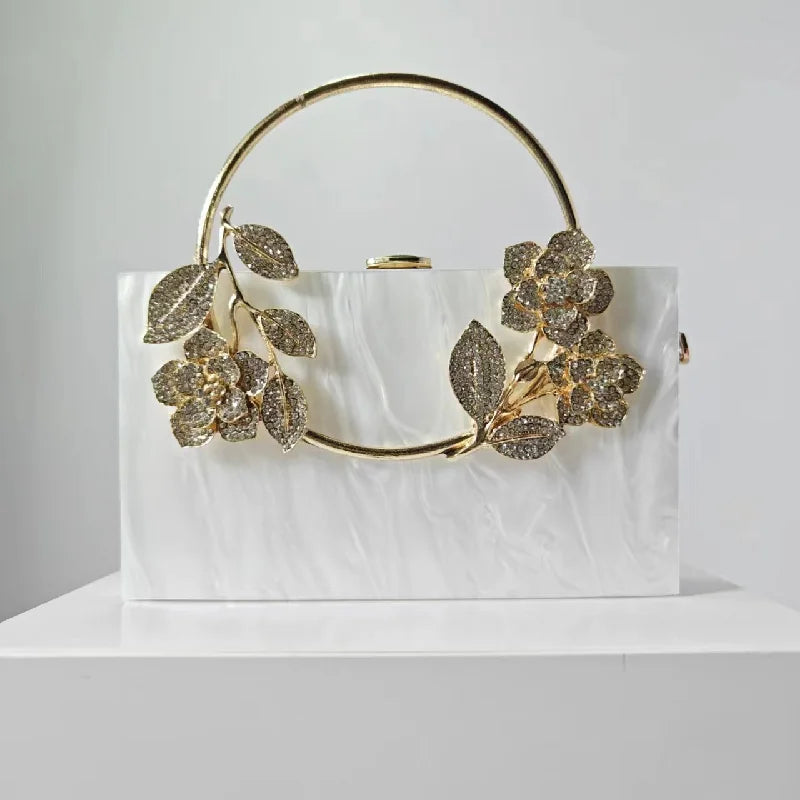 Women's Luxury Acrylic Floral Evening Clutch Bag