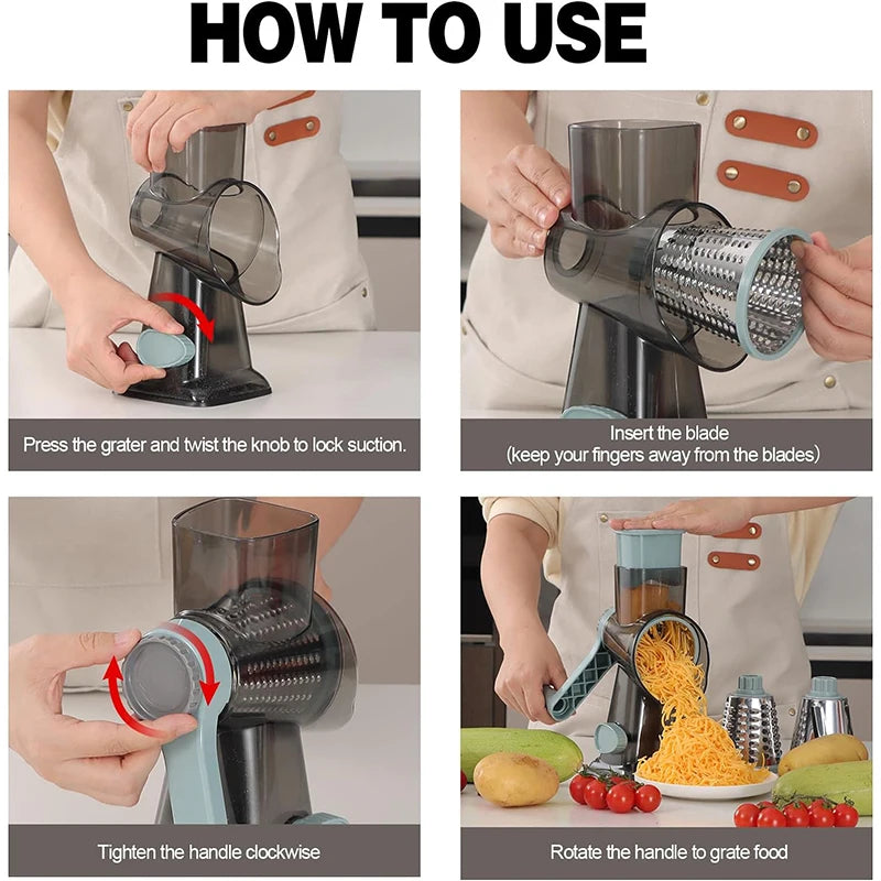 3-in-1 Manual Rotary Cheese Grater and Vegetable Slicer JT242