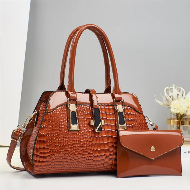 Women's Crocodile Pattern PU Leather Handbag Shoulder Tote Bag