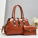 Women's Crocodile Pattern PU Leather Handbag Shoulder Tote Bag