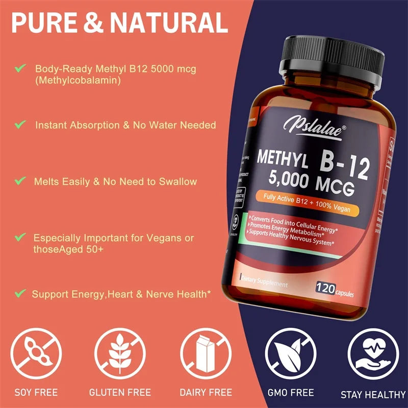 Vitamin B12 5000 mcg Energy and Brain Support Capsules