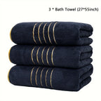 Soft Absorbent Polyester Bath Towel Set with Gold Accents
