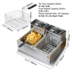 Commercial Electric Dual Tank Countertop Deep Fryer with Drain Valves
