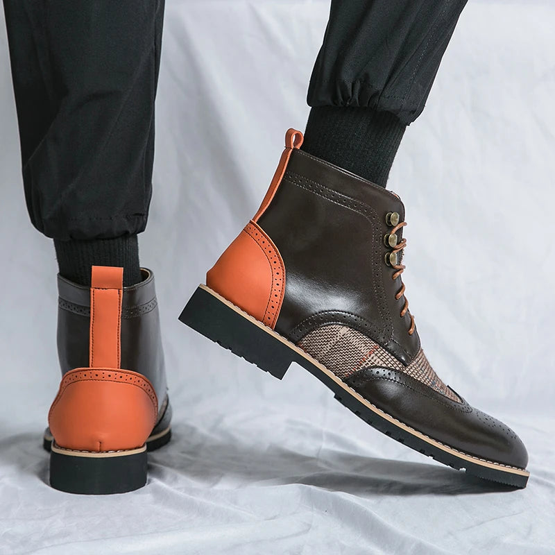 Men's Colorblock Lace-Up Combat Boots