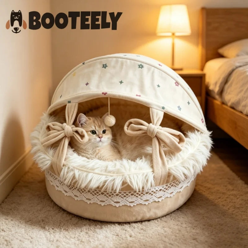 Lace Canopy Pet Cradle Bed for Cats Dogs