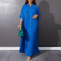 Women's Elegant Pleated Single-Breasted V-Neck Maxi Dress