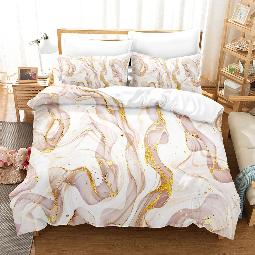 Marble Print Duvet Cover Set Soft Polyester Bedding