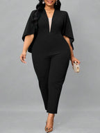 Women's Solid Flared Half Sleeve V-Neck Jumpsuit 41201