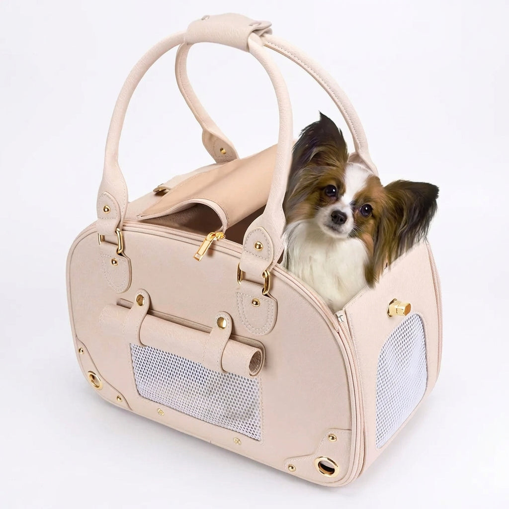 Genuine Leather Pet Carrier Handbag Travel Tote