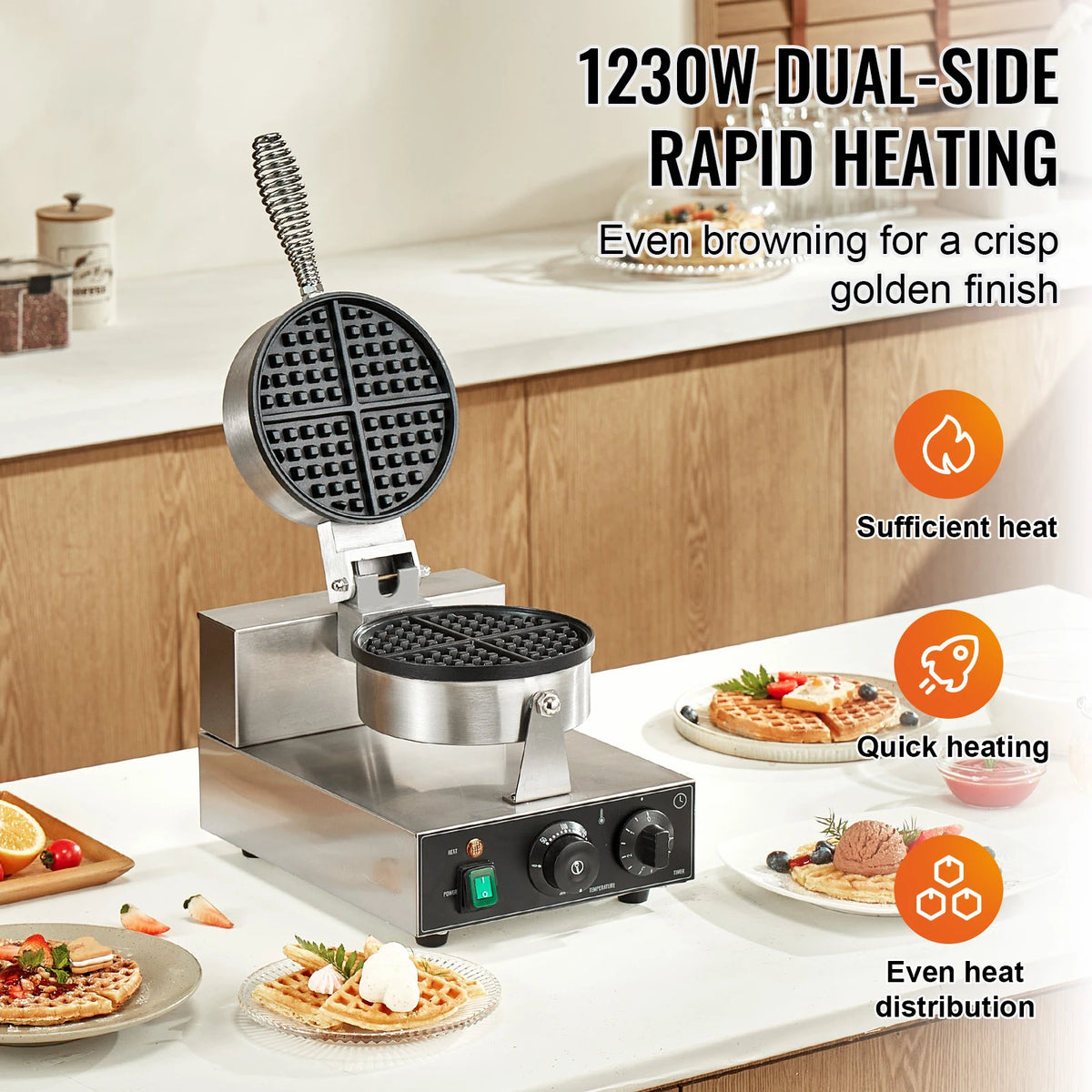 Commercial Electric Stainless Steel Belgian Waffle Maker