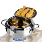 Stainless Steel Tempura Deep Fryer Pan with Thermometer and Lid