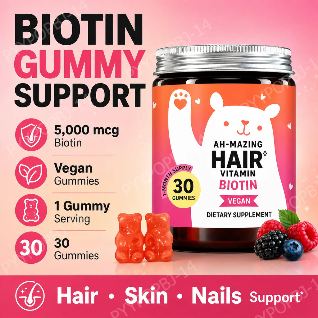 Biotin Gummies 5000 mcg Hair Skin Nails Support Vegan 30 Count