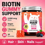 Biotin Gummies 5000 mcg Hair Skin Nails Support Vegan 30 Count