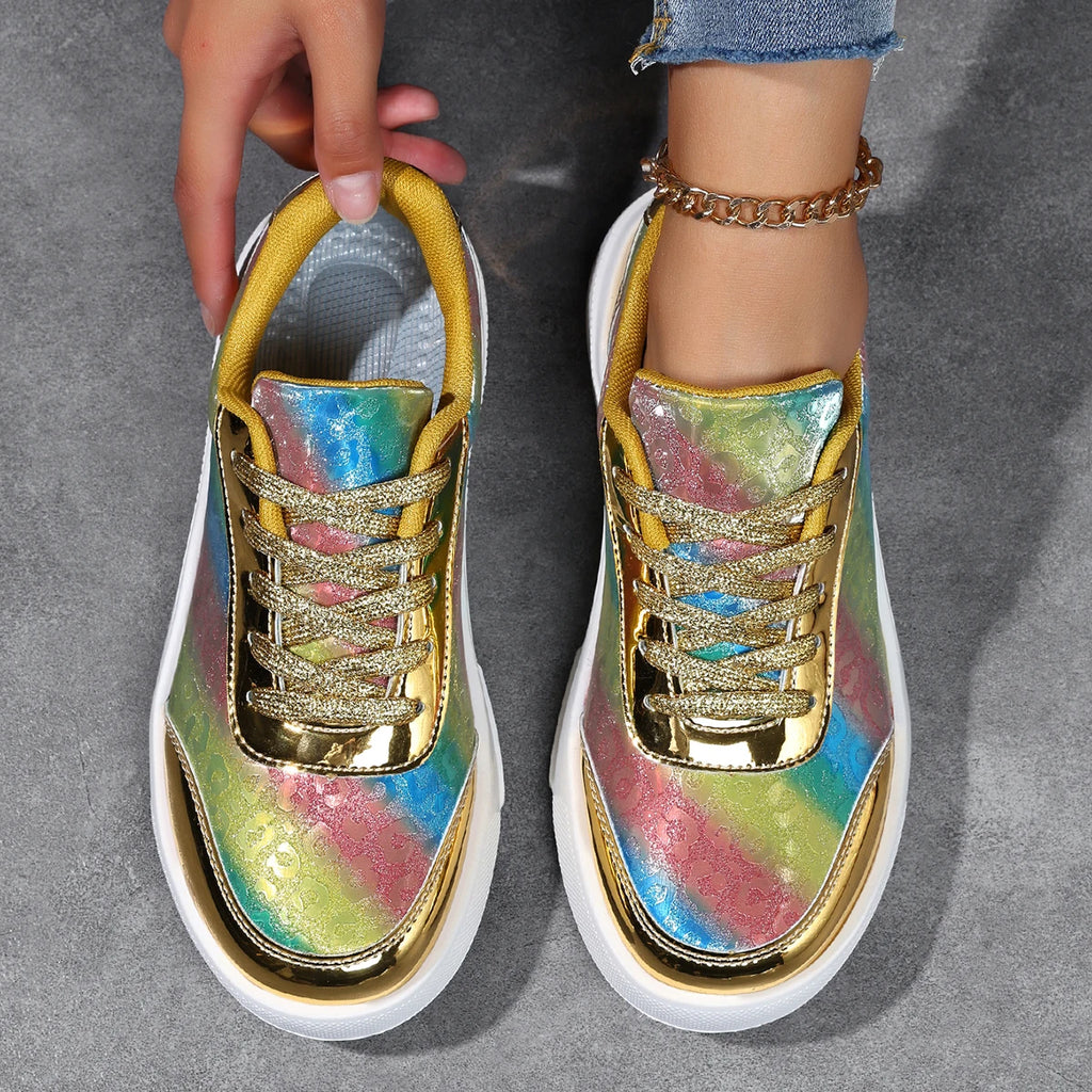 Women's Rainbow Gradient Glossy Platform Skate Sneakers