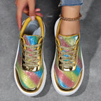 Women's Rainbow Gradient Glossy Platform Skate Sneakers