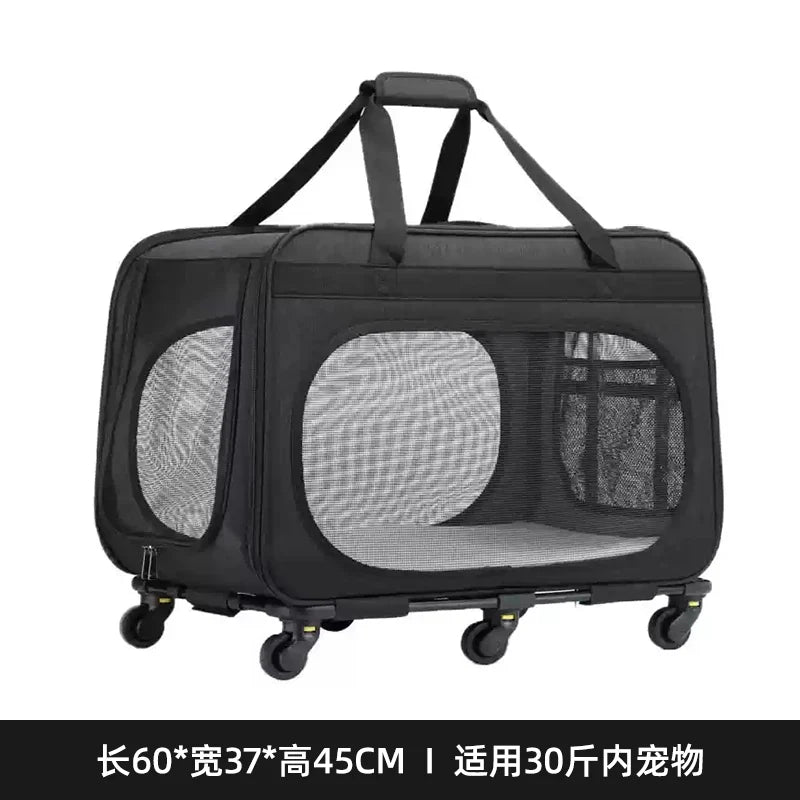 Double-layer Rolling Pet Stroller Carrier Backpack for Cats Dogs