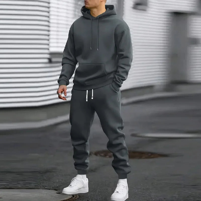 Men's Two-Piece Hooded Jogging Suit Fleece Zip Sweatshirt