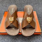 Men's PU Leather Slide Sandals with Metal Decoration