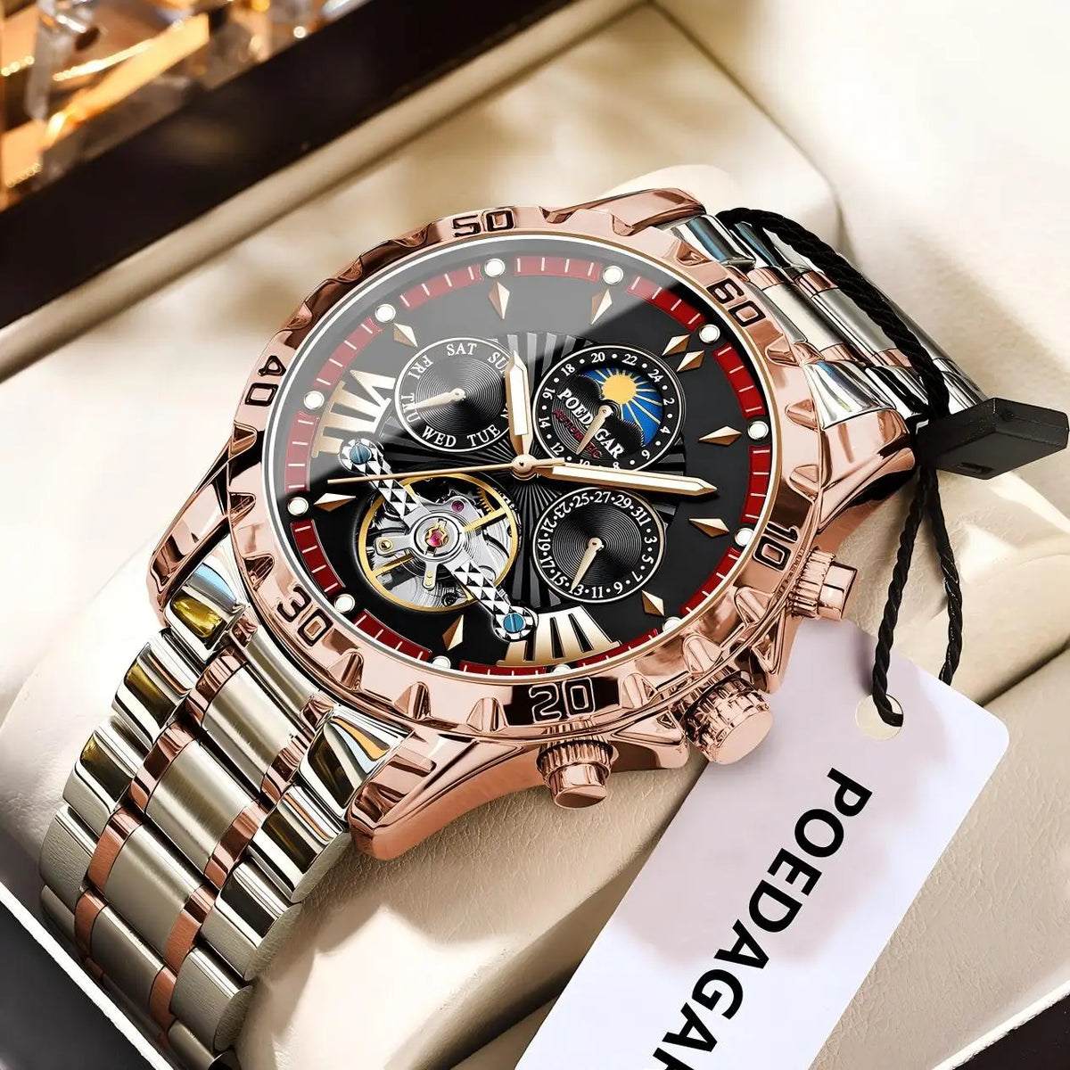 Men's Skeleton Tourbillon Automatic Watch with Week Date