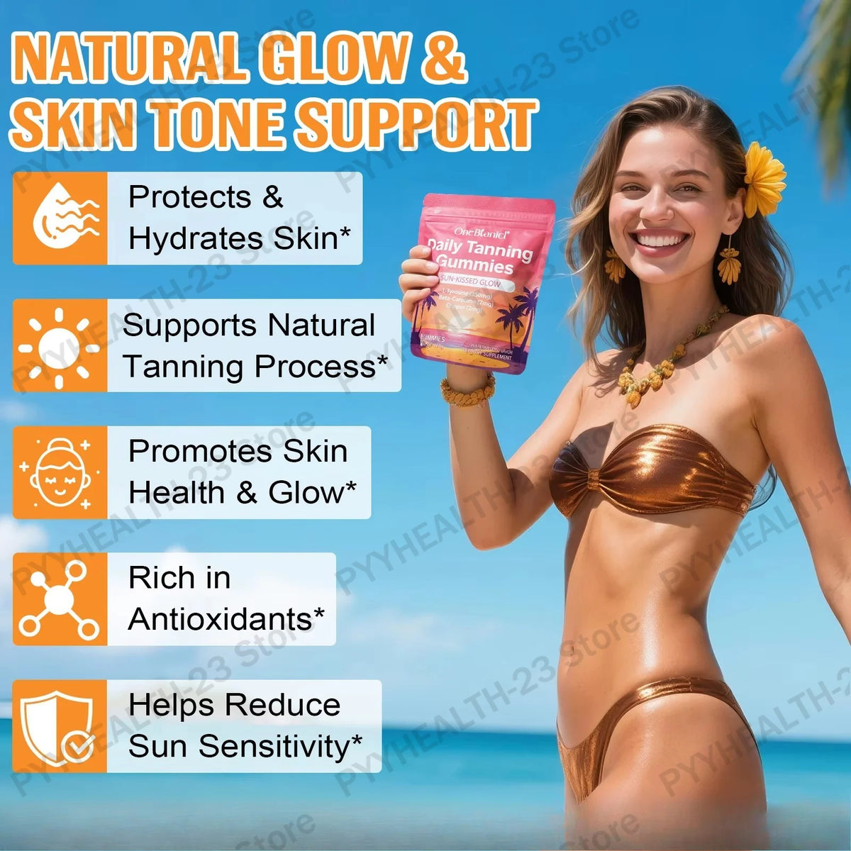 Natural Tanning Gummies L-Tyrosine Vitamin C Vegan 60 Pieces