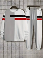 Men's Round Neck 3D Striped Print Two Piece Sweatshirt Set